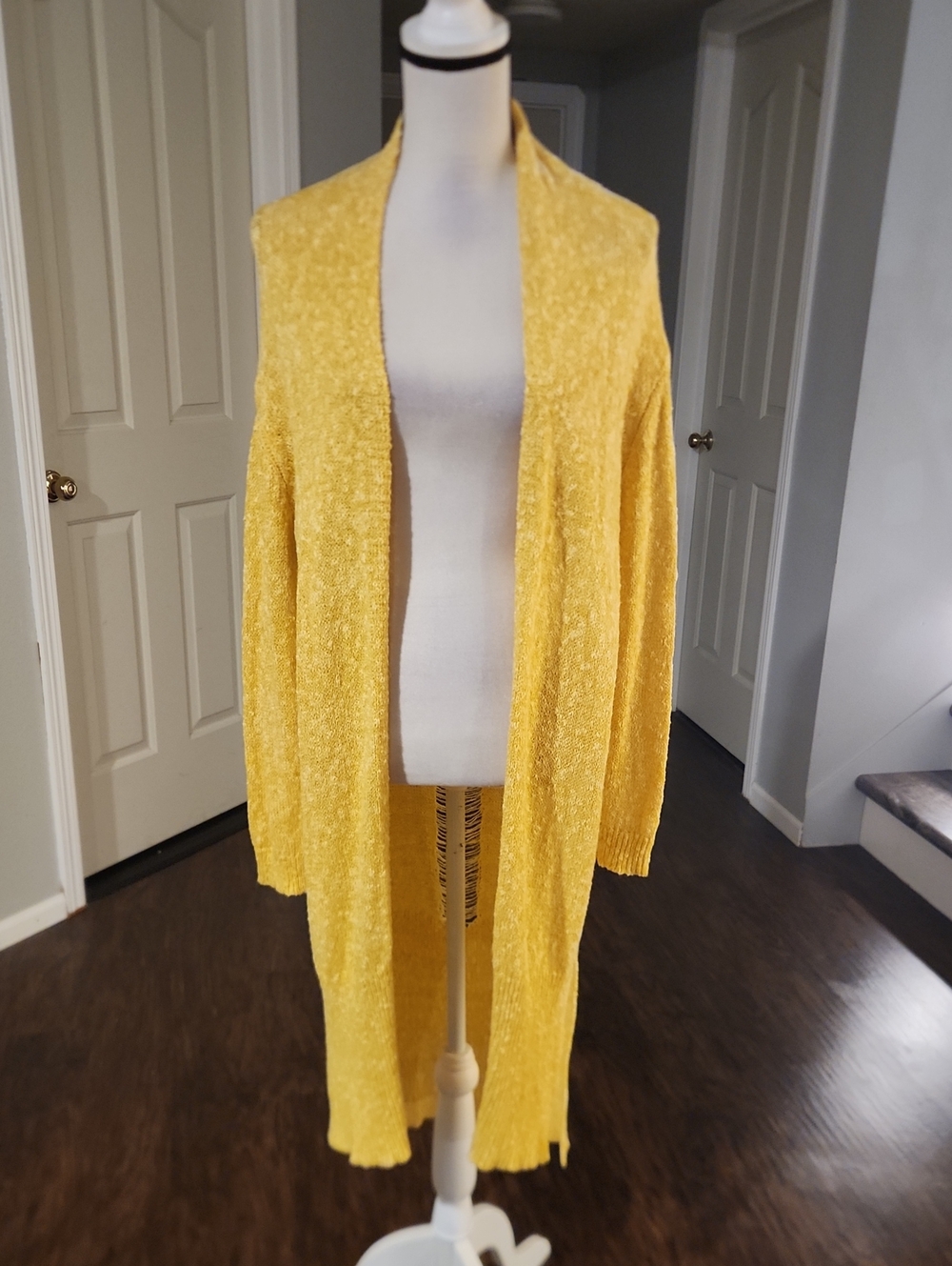 NWT Hem & Thread Yellow Maxi Cardigan With Threaded Open Knit Ladder Back